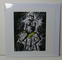 Marigold Man Contemplates the Spring Clean GC greetings card in cellophane wrapper