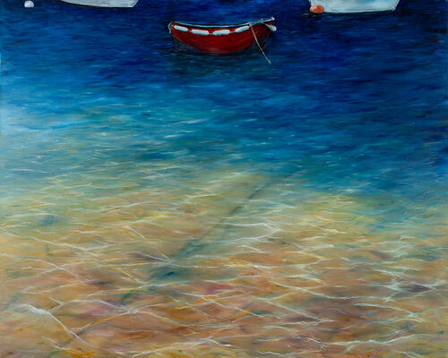 Framed, mounted giclee print of Little Red Boat - from an original oil painting.