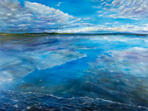 oil painitng - people on a beach - big sky - CHURCH a body of people