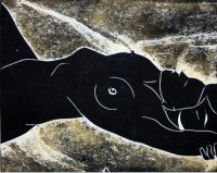 Repleat reclining womans torso - black print with gold