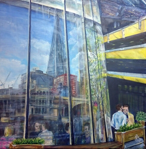 50x50cm oil on canvas Shard Reflects .. Perter and John Cast ot the other side?