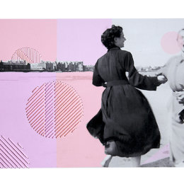 Dancing on the beach amongst pastel pink bubbles