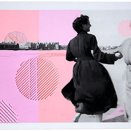 Dancing on the beach amongst pastel pink bubbles