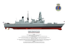 HMS Dauntless HMS Dauntless Type 45 starboard side view with crest and lynx helicopter on stern.