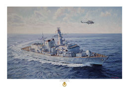 HMS Monmouth HMS Monmouth turning to port in a dark blue sea with Lynx helicopter flying over.