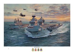HMS Prince of Wales with HMS Illustrious, HMS Eagle and HMS Ocean. HMS Prince of Wales, HMS Illustrious, HMS Eagle, HMS Ocean, Buccaneer, Harrier