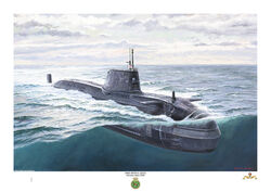 HMS Artful, Part submerged with view of her underwater hull.
