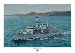 HMS Argyll off Cornwall circa 2002 HMS Argyll as in 2002 with Cornish coast in the background on a sunny day.