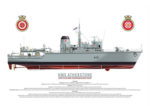 HMS Atherstone starboard side view with ship's crest and MCM2 Flotilla badge