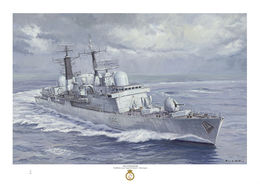 HMS Birmingham HMS Birmingham turning at speed in a grey sea and sky starboard bow view.