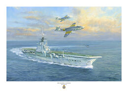 HMS Bulwark & Seahawks HMS Bulwark turning to port with two Seahawk aircraft flying overhead