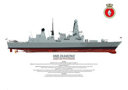 HMS Diamond HMS Diamond daring-class destroyer, starboard side elevation with details and crest.