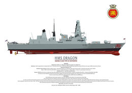 HMS Dragon HMS Dragon Royal Navy destroyer starboard side showing red dragon on the bow.