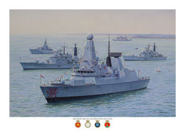 HMS Dragon, HMS Manchester, HMS York, HMS Severn HMS Dragon at Spithead in the Solent with HMS York, Manchester and Severn anchored behind