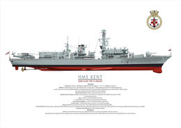 HMS Kent HMS Kent starboard side elevation showing complete hull ship's crest and ship's details.