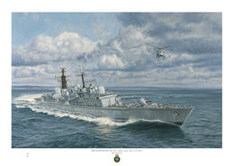 HMS Manchester HMS Manchester turning to port at speed with white and grey clouds overhead.