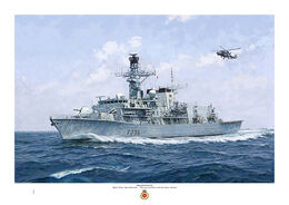 HMS Montrose HMS Montrose port bow view with Lynx helicopter airborne overhead. the ship is fitted with Sea Ceptor missile system.