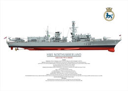 HMS Northumberland HMS Northumberland starboard side colour illustration showing weapons and underwater.