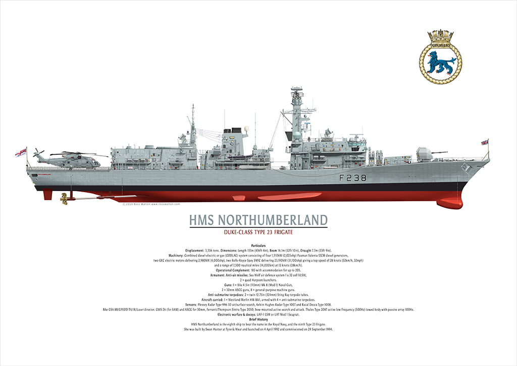 HMS NORTHUMBERLAND starboard side elevation circa 2005 to 2006