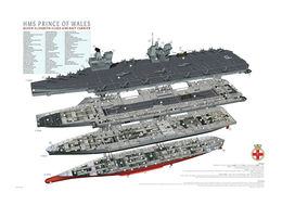 HMS Prince of Wales (cutaway) HMS PRINCE of Wales aircraft carrier cutaway illustration showing several decks with accommodation and aircraft hangar.