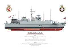 HMS Penzance, starboard side view of complete ship.