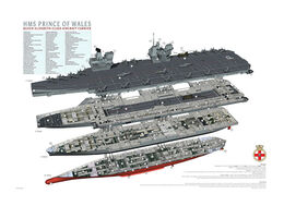HMS Prince of Wales (cutaway) HMS PRINCE of Wales aircraft carrier cutaway illustration showing several decks with accommodation and aircraft hangar.