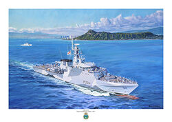 HMS Spey off Waikiki Starboard aerial view