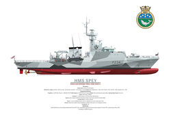 HMS Spey wearing a distinctive dazzle paint scheme