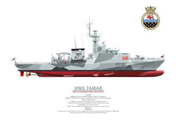 HMS Tamar colour side view with camouflage scheme