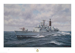 HMS York HMS York firing her Mk 8 Mod 1 gun with bright cloudy sky and heavy sea.