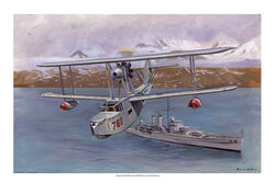 Supermarine Walrus airborne from HMS Exeter in South Georgia