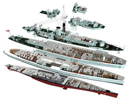 HMS Amethyst (cutaway) HMS Amethyst (cutaway) all six decks separated to show the living quarters and machinery spaces.