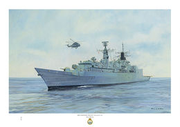 HMS Chatham HMS Chatham on a calm sea with bright sky and Lynx helicopter airborne above.