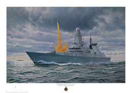 HMS Daring Sea Viper Firing HMS Daring launching a Sea Viper missile into a stormy sky.