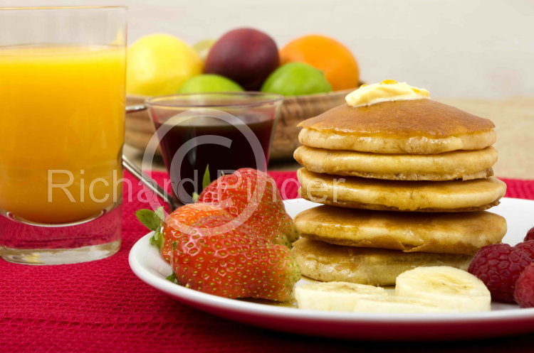 Pancakes, Fruit with Maple Syrup