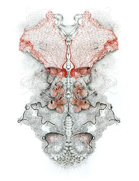 Uncovered Covers collagraph monoprint with tights, nets, hair by Sally Butcher Fine Art