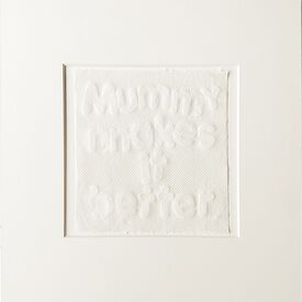 white image of letters imprinted on kitchen roll, about mother artists in lockdown