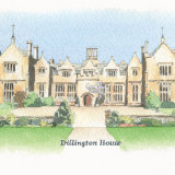 Portrait of wedding venue: Dillington House. A5 houseportrait_sallybarton_watercolour_DillingtonHouse