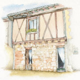 House portrait: French terraced house. A4 HousePortrait_watercolour_SallyBarton_FrenchHouse