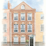 Watercolour portrait of Georgian terraced house: Richmond, Surrey. A4 commissionahouseportrait_Richmond_sallybarton_Georgianterrace_watercolourportrait