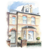 House portrait: terraced house, Windsor. A5 commissionahouseportrait_watercolour portrait_sallybarton_terracedhouse