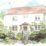 House portrait: Late eighteenth century cottage in Somerset. A4 commissionahouseportrait_watercolour portrait_cottage_sallybarton