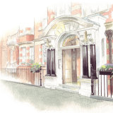 Portrait of ground floor flat in West London mansion block. A4 commissionahouseportrait_watercolourportrait_Londonmansionblock_sallybarton