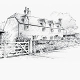 House portrait: pencil sketch of country house, Berkshire. A5 houseportrait_sallybarton_pencilsketch