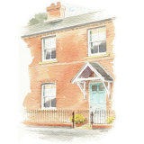 House portrait: Greyhound Row. A5 commissionahouseportrait_Watercolour _sallybarton_terracedhouse