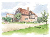 Watercolour portrait of Arts and Crafts house in Berkshire. A4 commissionahouseportrait_watercolourportrait_sallybarton_artsandcrafts