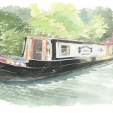 Narrowboat portrait with owners. A4 houseportrait_sallybarton_narrowboat_watercolourportrait