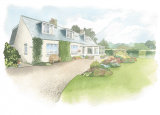 House portrait: Single storey house with garden. A4 commissionahouseportrait_sallybarton_watercolourportrait