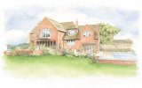 House portrait: Newly built house with grounds. A3 commissionahouseportrait_watercolourportrait_sallybarton