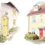 2 terraced houses - one old, one new. Each A5 in size commissionahouseportrait_watercolour_house portrait_sallybarton